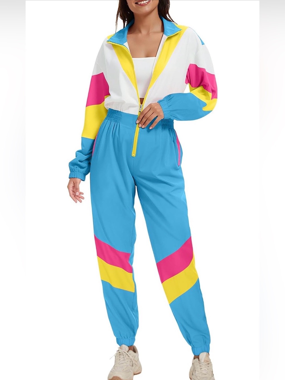 Women’s 80s Retro Colorblock Jumpsuit Costume NWT Size Small